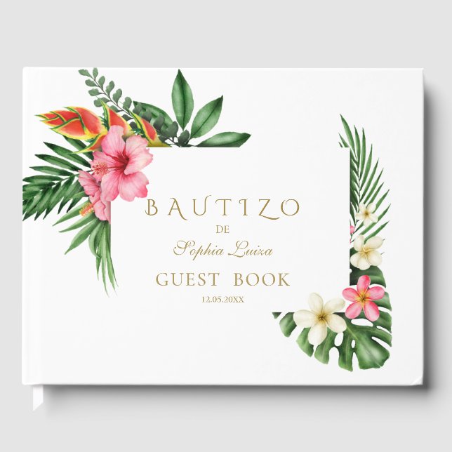 Libro De Visitas Flores de jardín tropical exuberante Bloom Bautizo (Anverso)