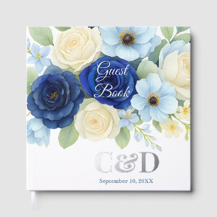 Libro De Visitas Flores de marfil de color Boda Royal Bue de la Mar
