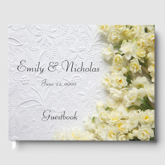 Libro De Visitas Flores de narciso pálido sobre la textura (Anverso)