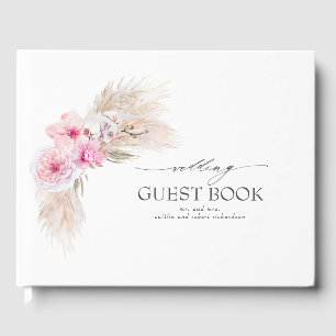 Libro De Visitas Flores de orquídeas rosadas Boda de gramíneas Pamp