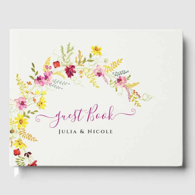 Libro De Visitas Flores de orquídeas violetas rosadas salvajes Boda (Anverso)