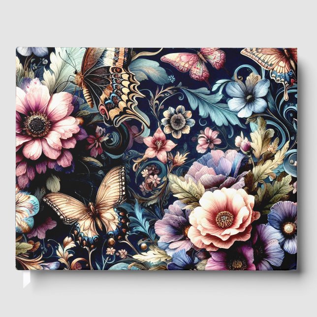 Libro De Visitas Flores de primavera y mariposas antiguas (Anverso)