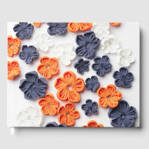 Libro De Visitas Flores de tela cosida artesanal de primavera azul