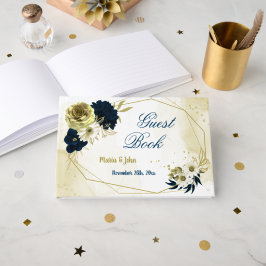 Libro De Visitas Flores doradas de marfil azul marino asombroso geo