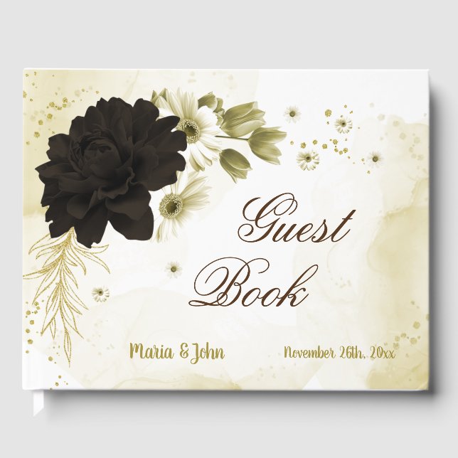 Libro De Visitas Flores doradas de marfil marrón asombroso (Anverso)