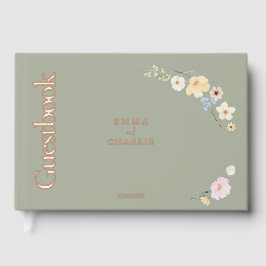 Libro De Visitas Flores elegantes de boho Boda Sage