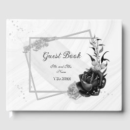 Libro De Visitas flores elegantes de plata y negro botánico