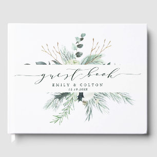 Libro De Visitas Flores Evergreen y Cotton Elegante Boda