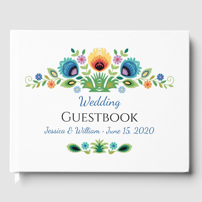 Libro De Visitas Flores Folclóricas Polacas Lavanda y Amarillo (Anverso)