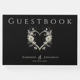 Libro De Visitas Flores modernas con un Boda cardíaco