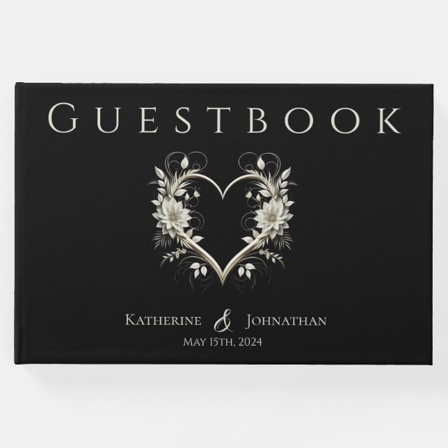 Libro De Visitas Flores modernas con un Boda cardíaco (Anverso)