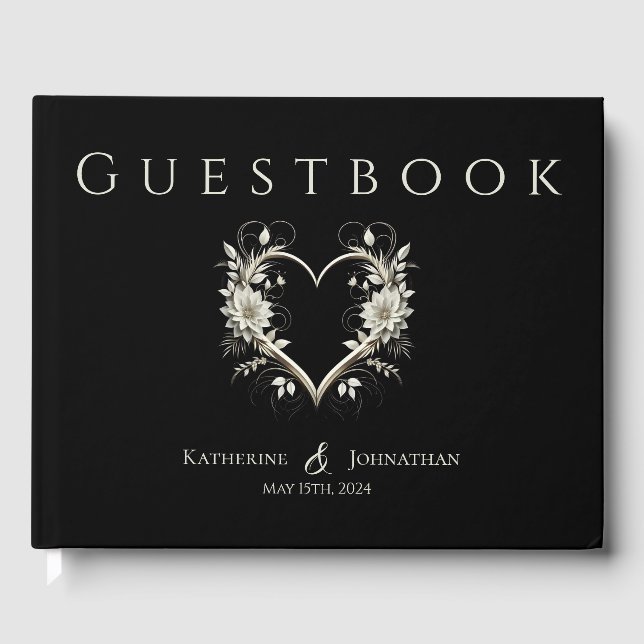 Libro De Visitas Flores modernas con un Boda cardíaco (Anverso)