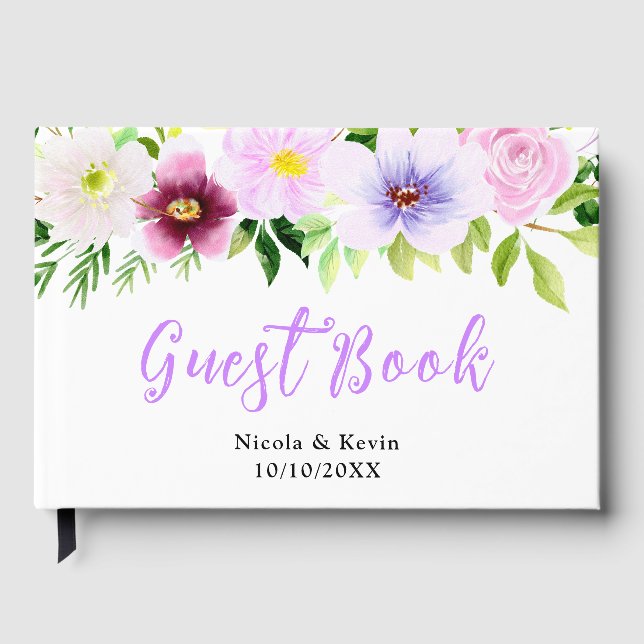 Libro De Visitas Flores púrpuras de primavera con follaje (Anverso)