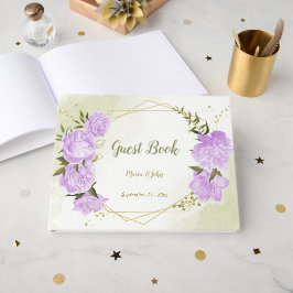 Libro De Visitas flores púrpuras hojas verdes geométricas