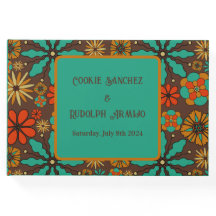 Flores Retro Marrón Verde azulado Rojo floral groo