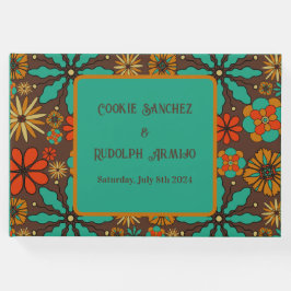 Libro De Visitas Flores retro Marrón Verde azulado Rojo groovía flo