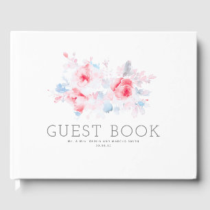 Libro De Visitas Flores rosa azul turbio Boda botánico elegante