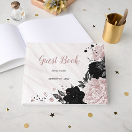 Libro De Visitas flores rosadas y negras gris huésped de mármol bot