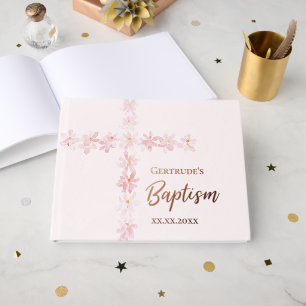 Libro De Visitas flores rosas Baptismo cruzado