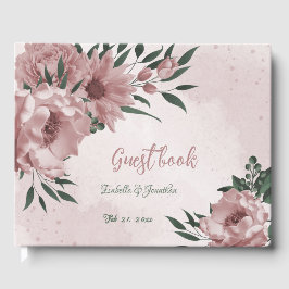 Libro De Visitas flores rosas y verdes románticas bodas