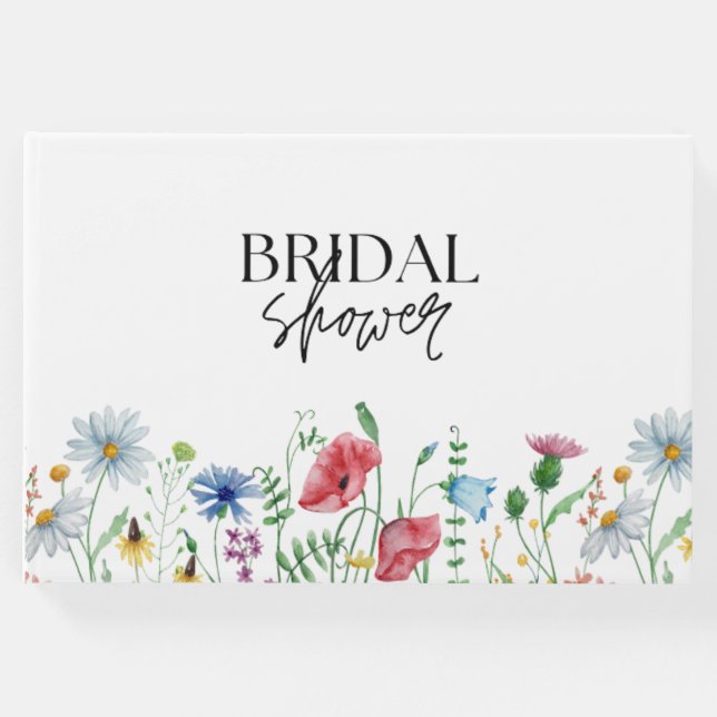 Libro De Visitas Flores salvajes estéticas blancas ducha de novia (Anverso)