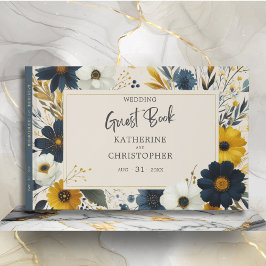 Libro De Visitas Flores silvestres acuáticas Boda beige elegante