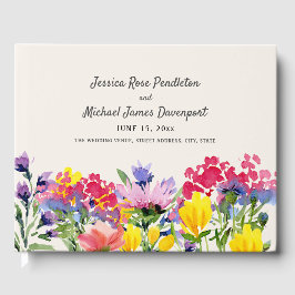 Libro De Visitas Flores silvestres de acuarela púrpura Boda púrpura