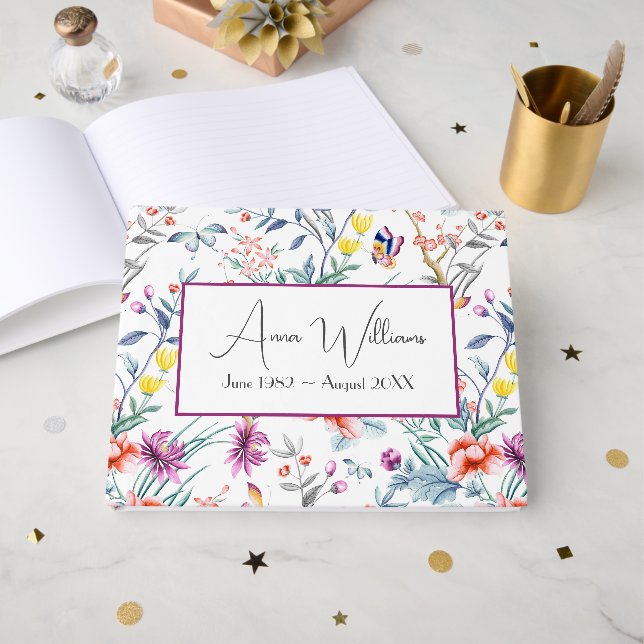 Libro De Visitas Flores silvestres en acuarela para servicio conmem (Anverso Abierto)