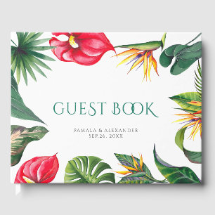 Libro De Visitas Flores tropicales y hojas elegante matrimonio