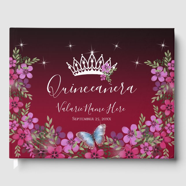Libro De Visitas Flores y la Princesa de las Mariposas Quinceanera (Anverso)