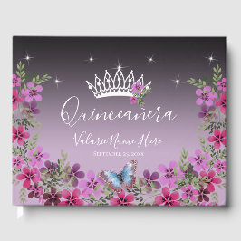 Libro De Visitas Flores y mariposa princesa Quinceanera púrpura