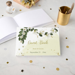 Libro De Visitas florido blanco y dorado romántico
