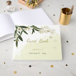 Libro De Visitas florido blanco y dorado romántico