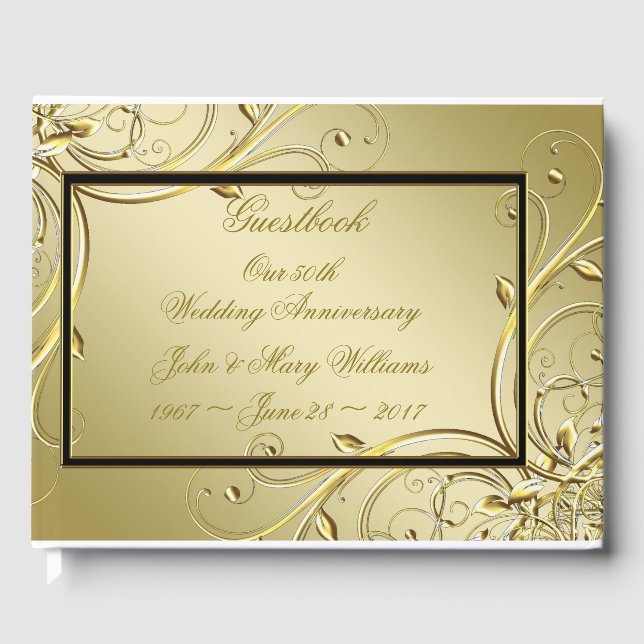 Libro De Visitas Flourish Gold Black 50° aniversario de Boda (Anverso)