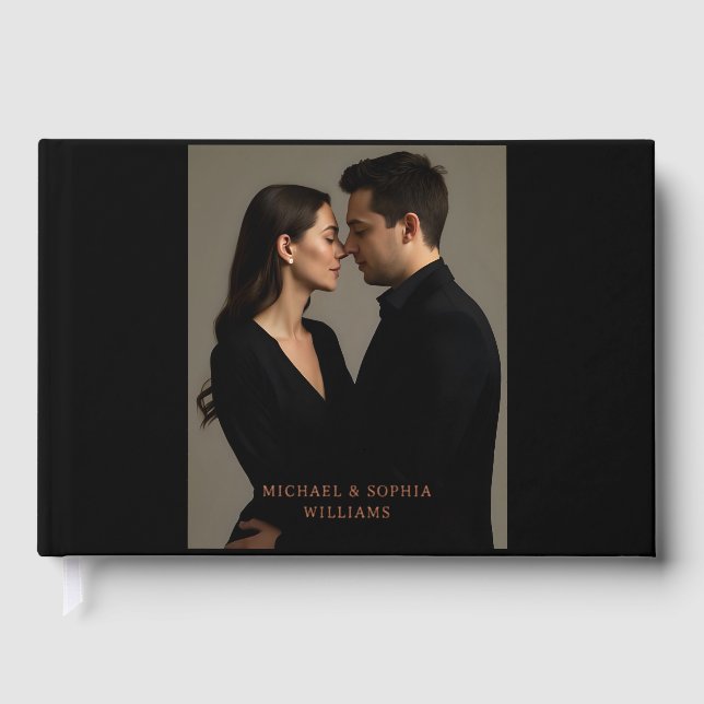 Libro De Visitas Foil Black Guest Book Simple Photo Elegant (Anverso)