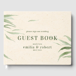 Libro De Visitas Foliage verde turbio, papel beige, gracias