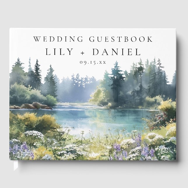 Libro De Visitas Forest Lakeside Wildflowers Floral Wedding (Anverso)
