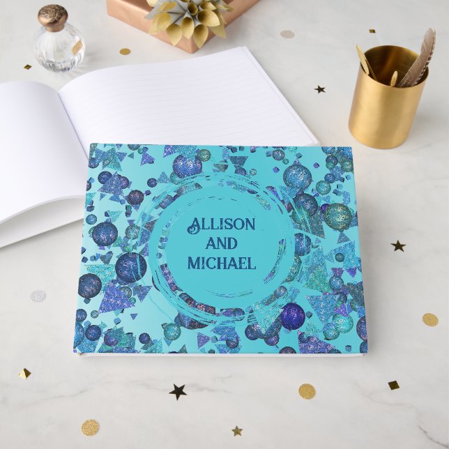 Libro De Visitas Formas geométricas modernas en azul (Anverso Abierto)