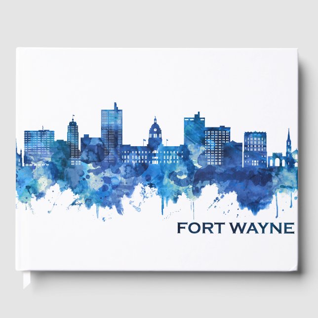 Libro De Visitas Fort Wayne Indiana Skyline Blue (Anverso)