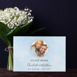 Libro De Visitas Foto azul claro de plata brillante boda
