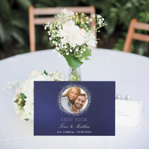 Libro De Visitas Foto azul marino de plata despierta boda