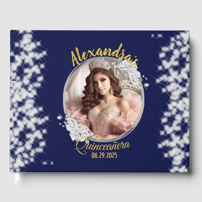 Libro De Visitas Foto azul real Boho Quinceañera Español (Anverso)