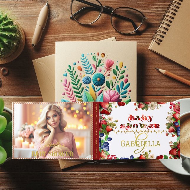 Libro De Visitas Foto Baby Shower Muy Berry Sweet Strawberry Cute (Photo Baby Shower Very Berry Sweet Strawberry Cute Foil Guest Book)