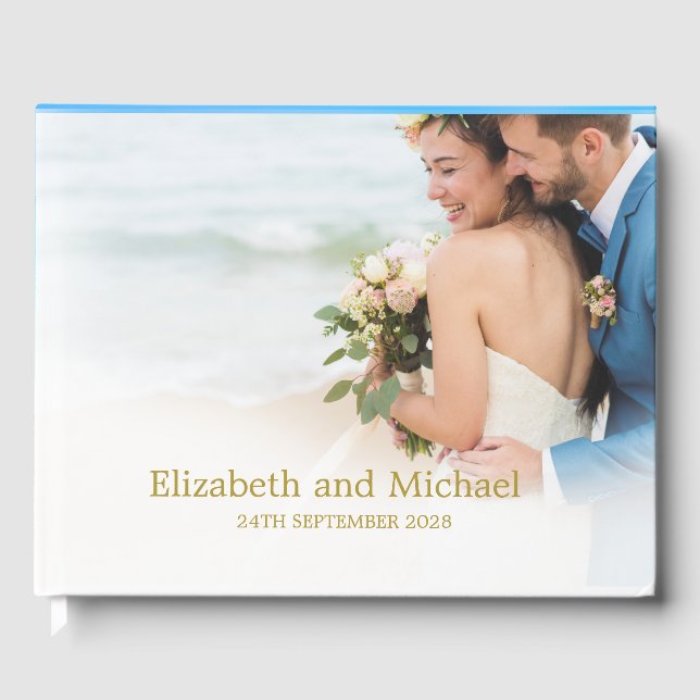 Libro De Visitas Foto boda Blue Beach Ocean Elegant Wedding (Anverso)
