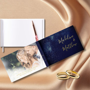 Libro De Visitas Foto boda Buenas noches Sky Moon Gold Stars Blue