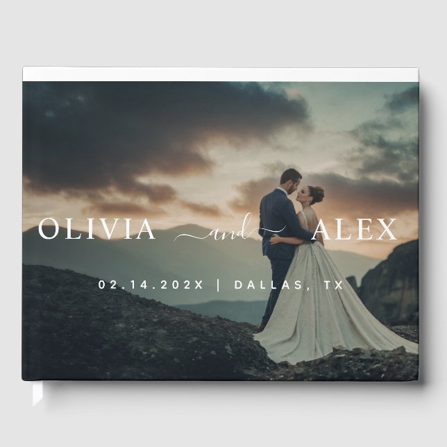 Libro De Visitas Foto Boda personalizada en blanco y negro (Anverso)