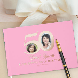 Libro De Visitas foto cumpleaños 50 nombre rosa oro rosa