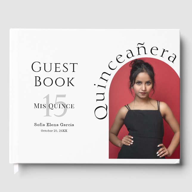 Libro De Visitas Foto De Arco Elegante De Moda Quinceanera (Anverso)