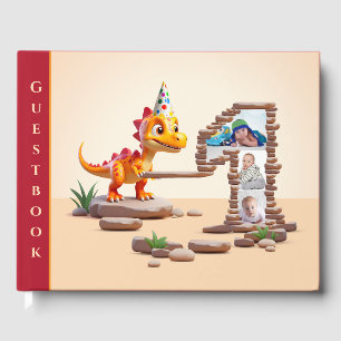 Libro De Visitas Foto de Big Number 1º cumpleaños Pequeño Dino Dr