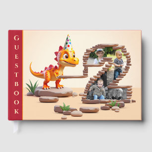 Libro De Visitas Foto de Big Number 2º cumpleaños Pequeño Dino Dr